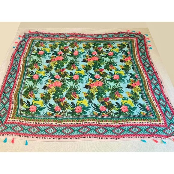 Charming Charlie Scarf Colorfal Floral Design Tassels Beach Wrap Headscarf - Picture 4 of 6